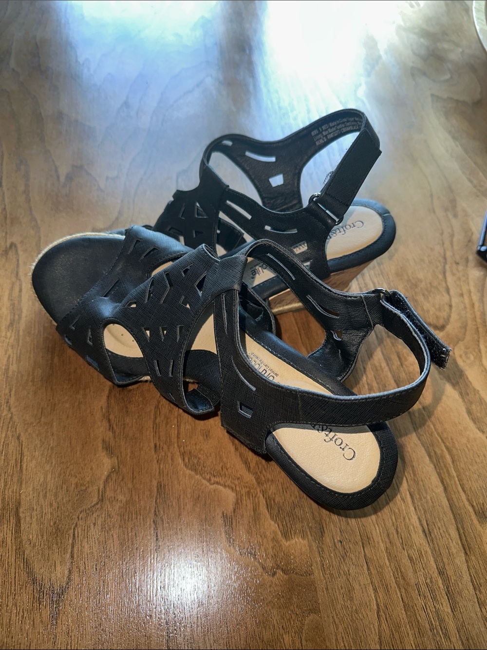croft & barrow Black Laser-Cut Wedge Sandals. Like new size 9